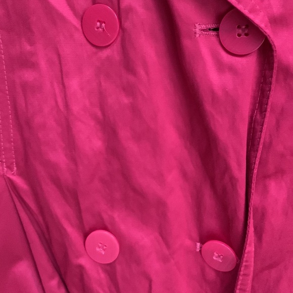 DKNY Hot 💕 Pink Magenta Barbiecore Trench Coat Jacket Watercolor Print Lined 💕 - Picture 9 of 16